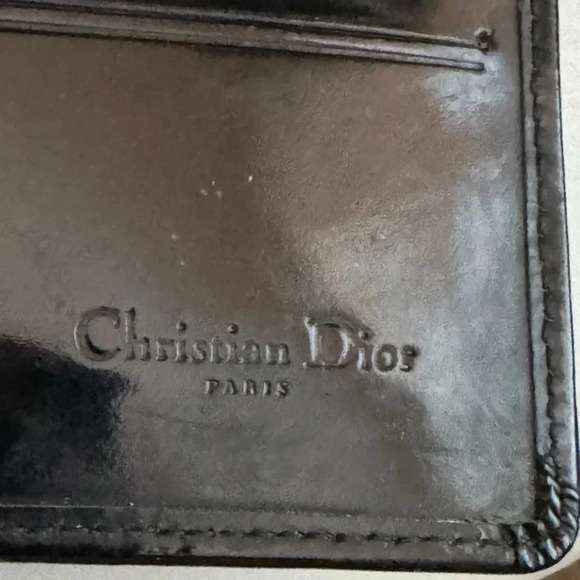 Vintage CHRISTIAN DIOR Evening Black Patent Leather Long Wallet Silver Logo - Picture 7 of 15